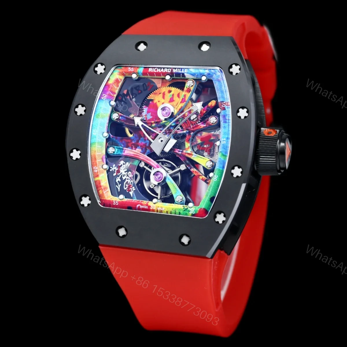 View 3 of Richard Mille RM68-01 Cyril Phan Graffiti Master Edition Automatic Skeleton Watch Colorful Leather Strap Integrated Movement Premium Edition RM-RM68-01-CP-GRA-ART