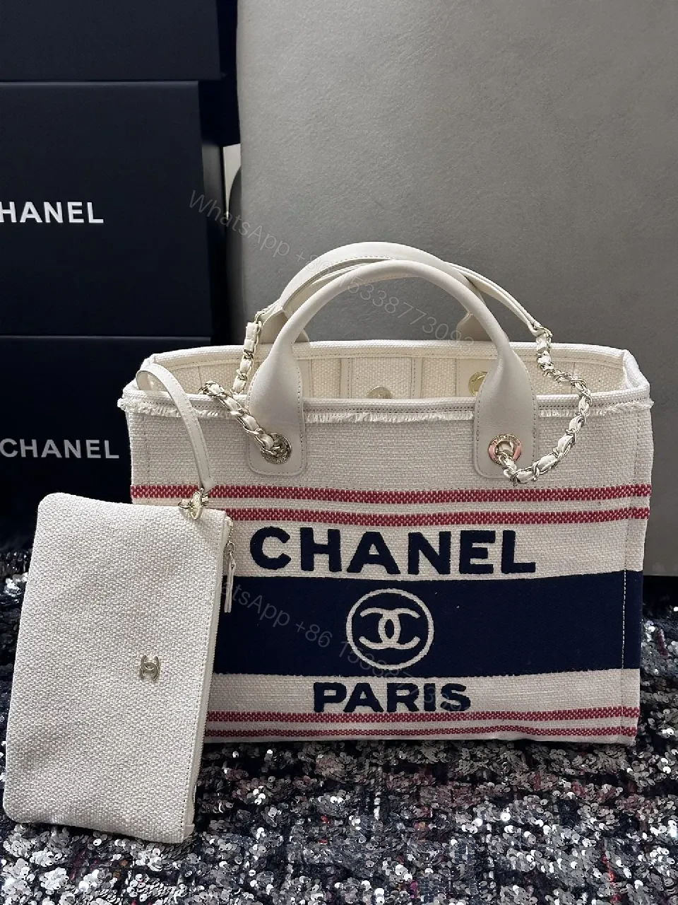 View 7 of Chanel-Inspired Striped Textured Tote: Everyday Luxe