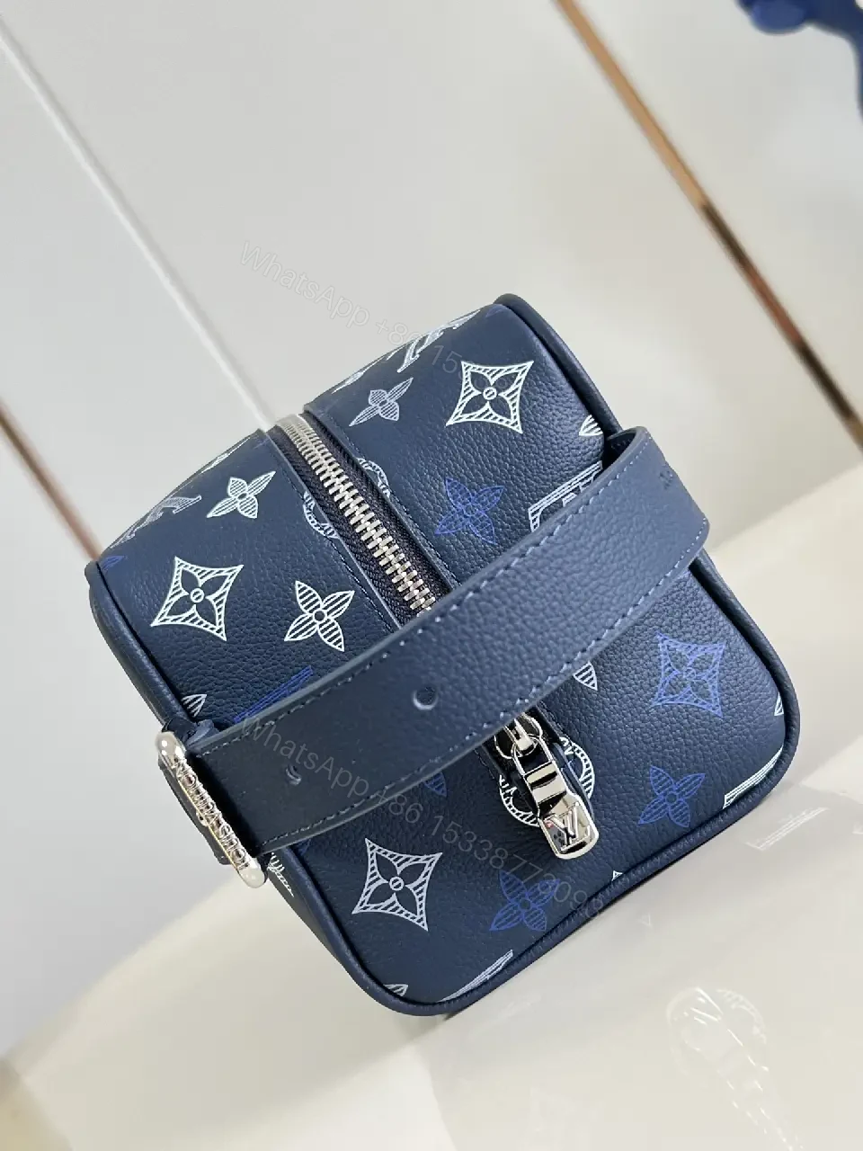 View 4 of Navy Blue LV Monogram Pouch – Leather, Rectangular Clutch