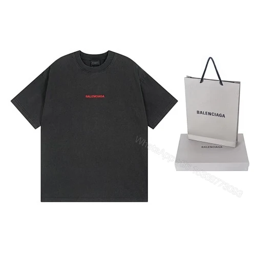 View 3 of Balenciaga Clothes Logo Embroidered Washed Distressed T-shirt Black/Blue