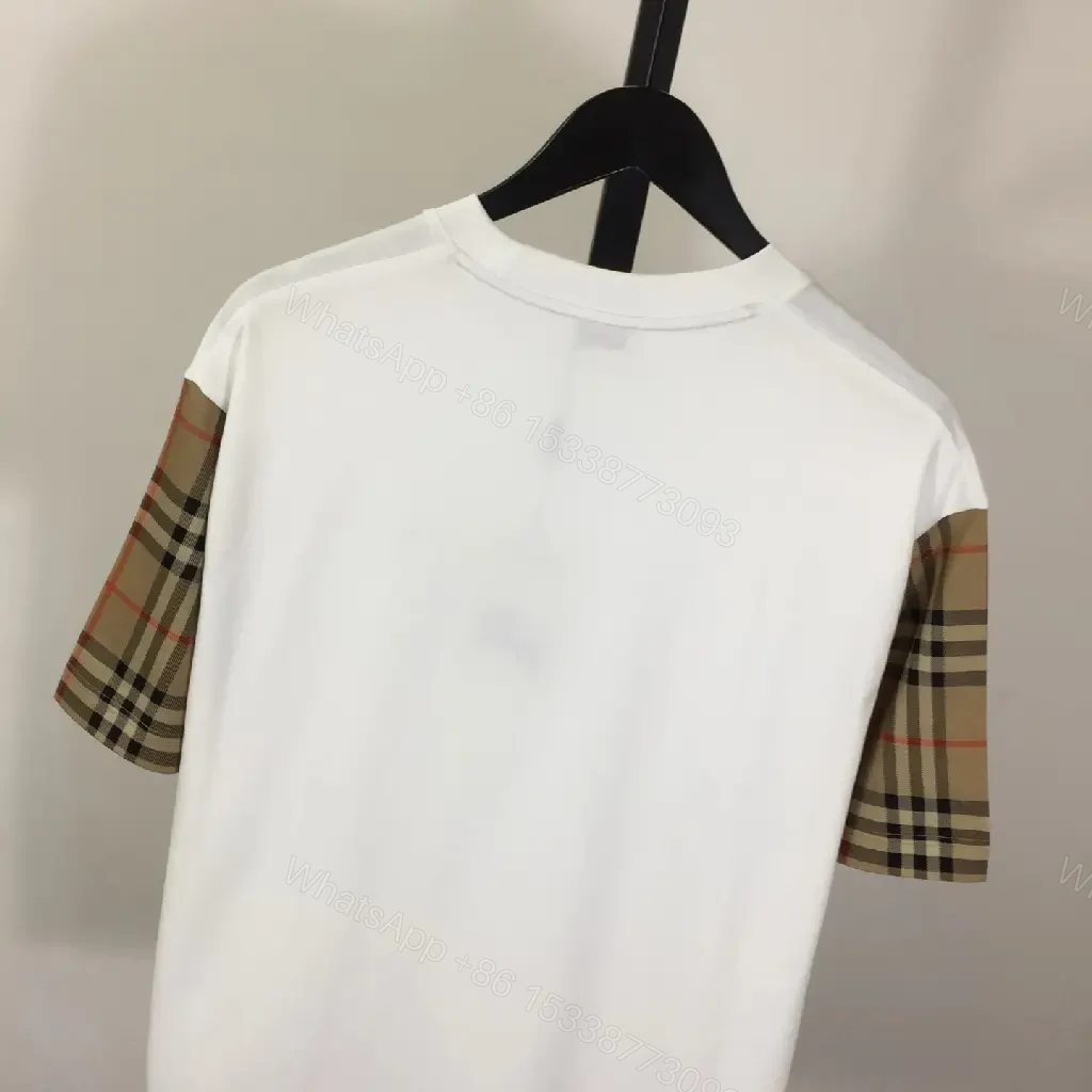 View 5 of White Tee with Burberry-Check Sleeves: Minimalist Luxury Top