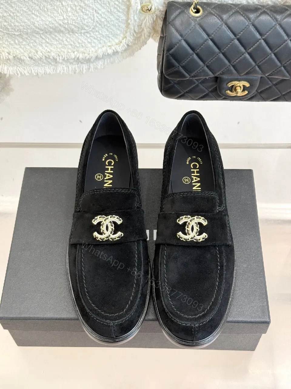 View 2 of Lux Suede Loafers with Gold Emblem – Subtle Luxury