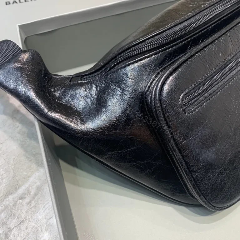 View 8 of Sleek Black Leather Belt Bag - Ultra-Refined Utility