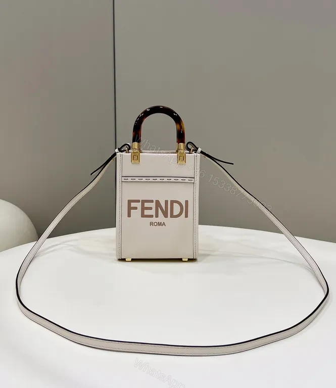 View 5 of Fendi Mini Tote: White Leather with Tortoiseshell Handle