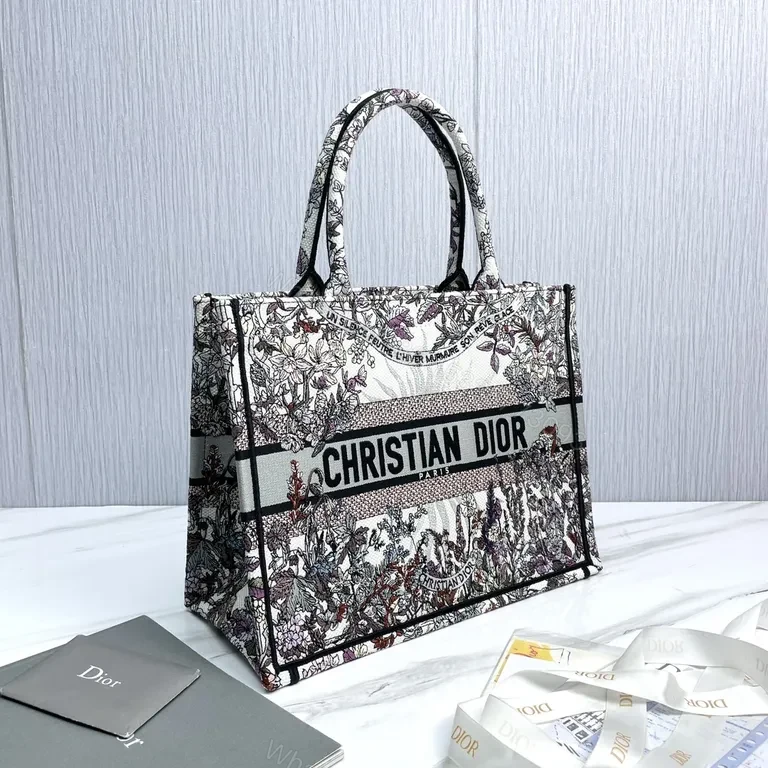 View 5 of Lux Floral Jacquard Tote - Diamond Logo Stripe, Dior-style Luxury Tote