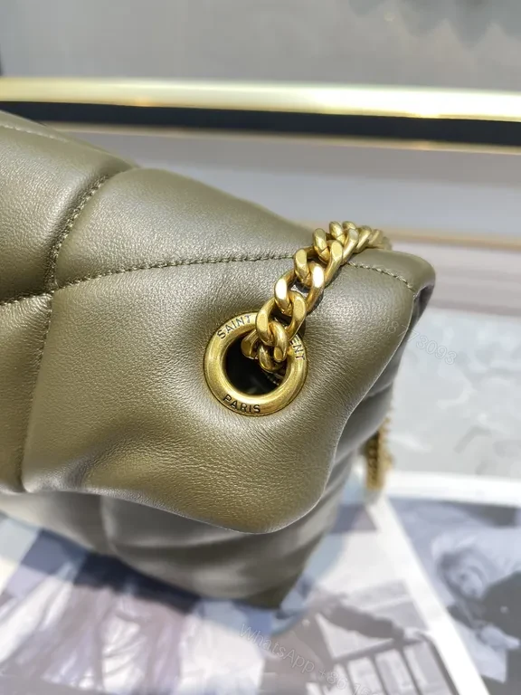 View 5 of Taupe Olive Quilted Leather Shoulder Bag with Gold Hardware â€“ Luxe Everyday Style