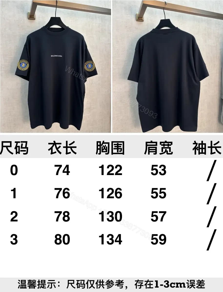 View 8 of Black Cotton Oversized Balenciaga Logo T-Shirt with Crest Patches