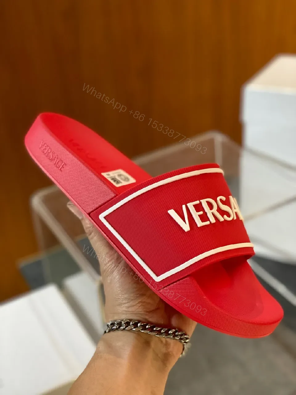 View 8 of Blue Synthetic Minimalist Slider with Bold Branding Slide Sandals