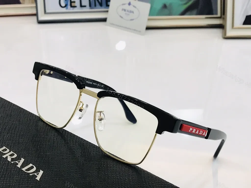 View 8 of White Prada Sunglasses: Gold Trim, UV400 Lenses, Luxury Acetate Frame