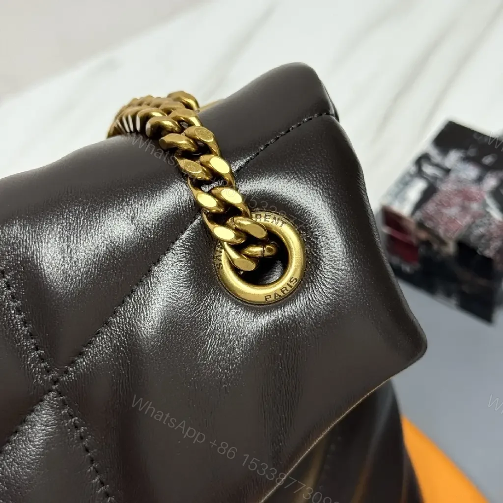 View 9 of Black Quilted Leather Shoulder Bag with Gold Hardware