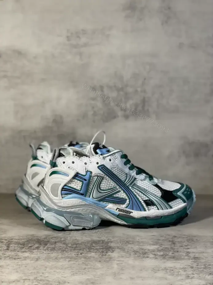 View 7 of BALENCIAGA RUNNER SNEAKER IN WHITE, GREEN AND BLUE MESH AND NYLON – BB268