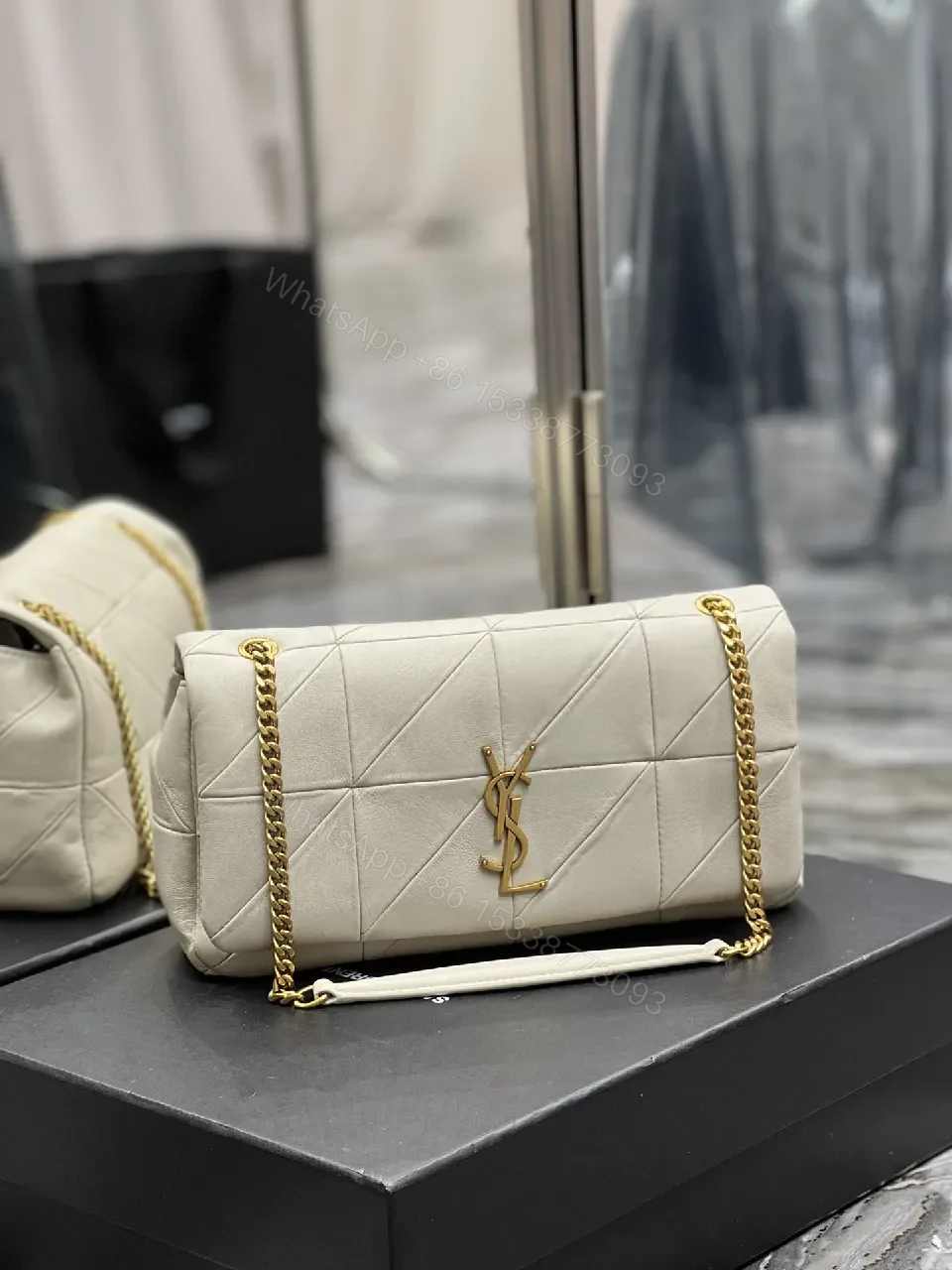 View 8 of Quilted Neutral Crossbody Bag — Gold Chain, Subtle Luxe