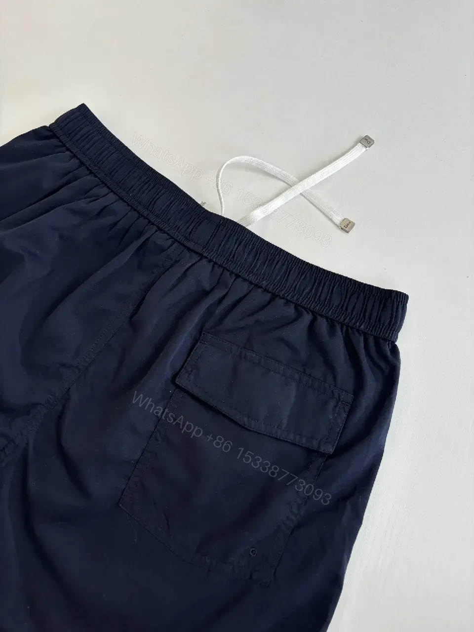 View 3 of Navy Nylon Drawstring Swim Shorts with Dior Logo