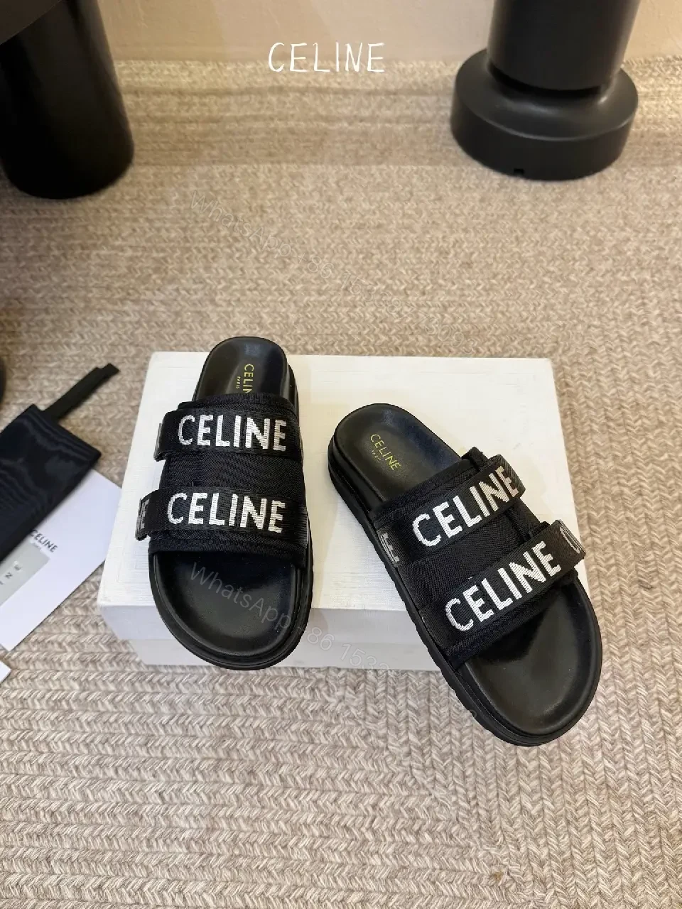View 6 of Bold Black Slip-Ons: Minimalist Straps, Cushioned Comfort