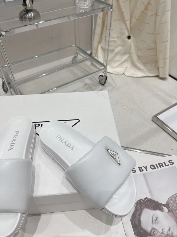 View 7 of Prada-Inspired White Leather Slide: Minimal Comfort