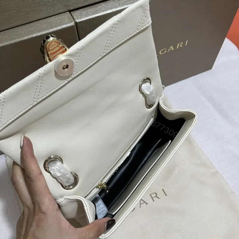 View 9 of Crisp White Leather Bag with Serpenti Clasp â€” BVLGARI Style