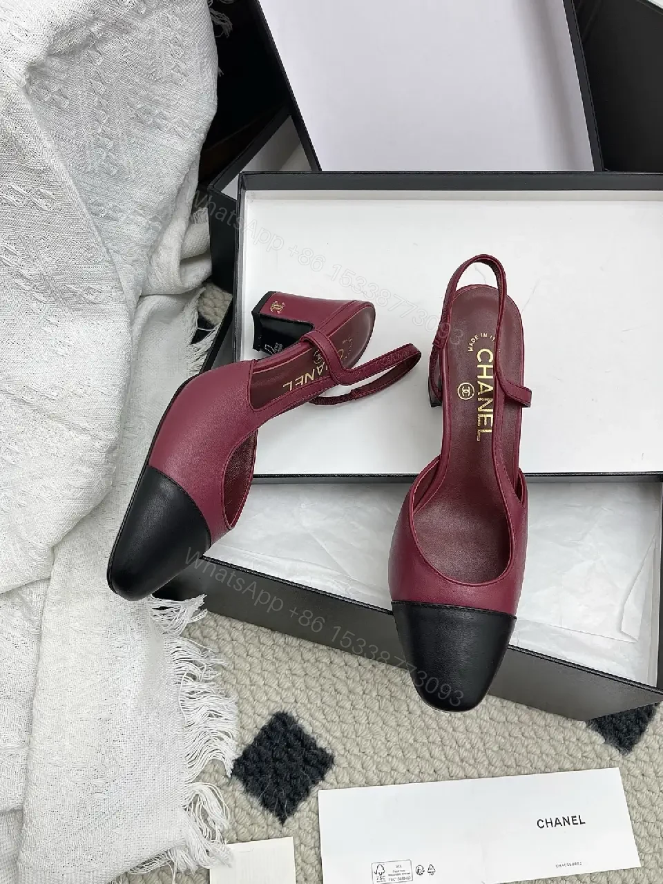 View 8 of Burgundy Satin + Black Leather Ballet Flat, Two-Tone, Comfort