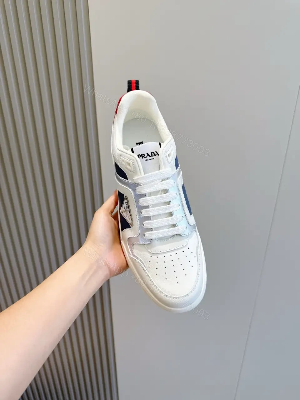 View 6 of White Leather Sneakers Minimalist Style 1:1 Comfort Prada Inspired
