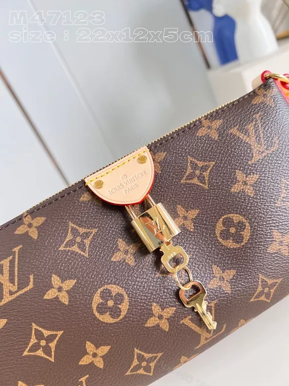 View 4 of Chic Monogram Crossbody: Red Piping, Gold Hardware