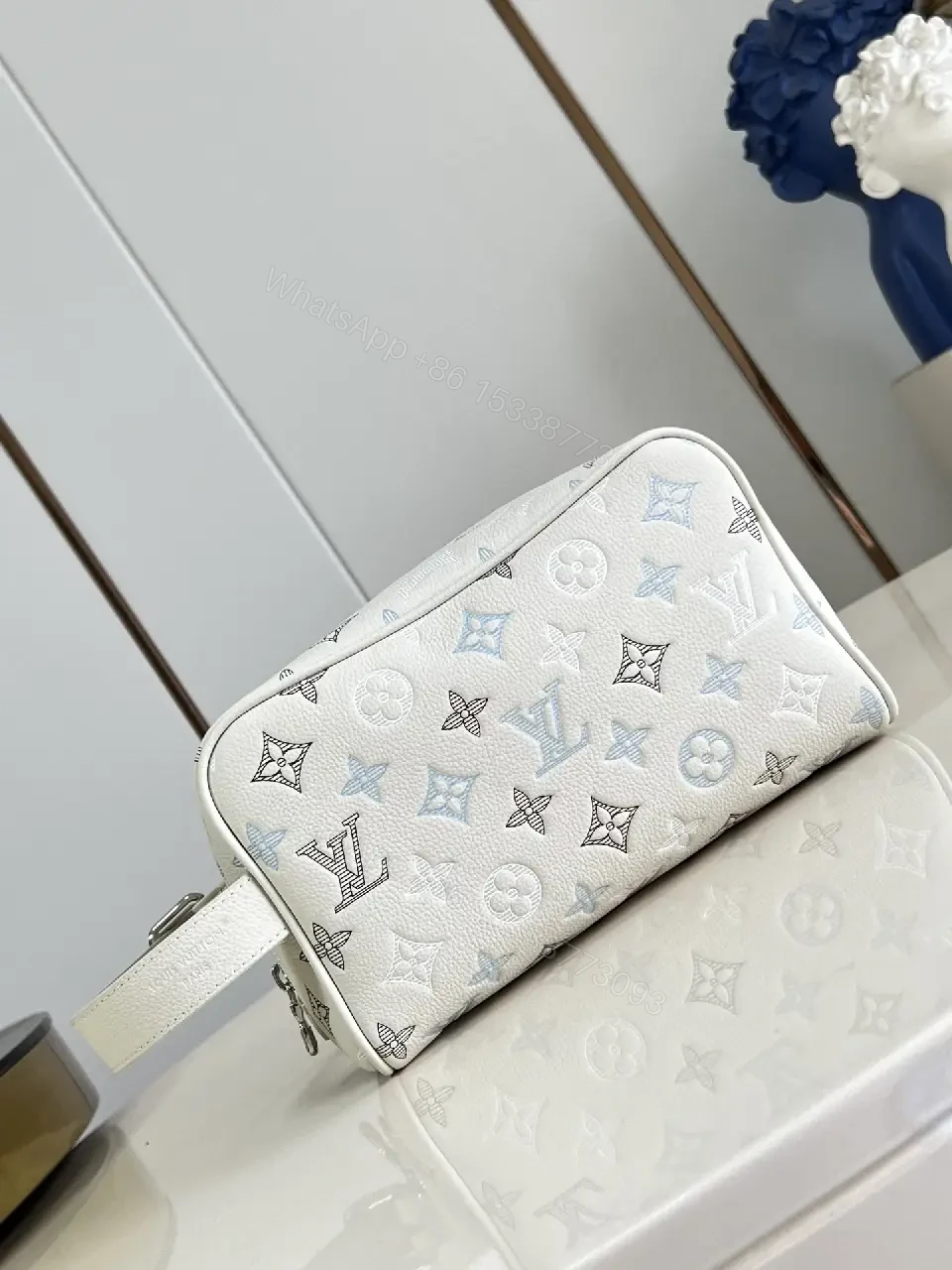 View 3 of White Leather Crossbody Pouch – Monogram Buckle Handle