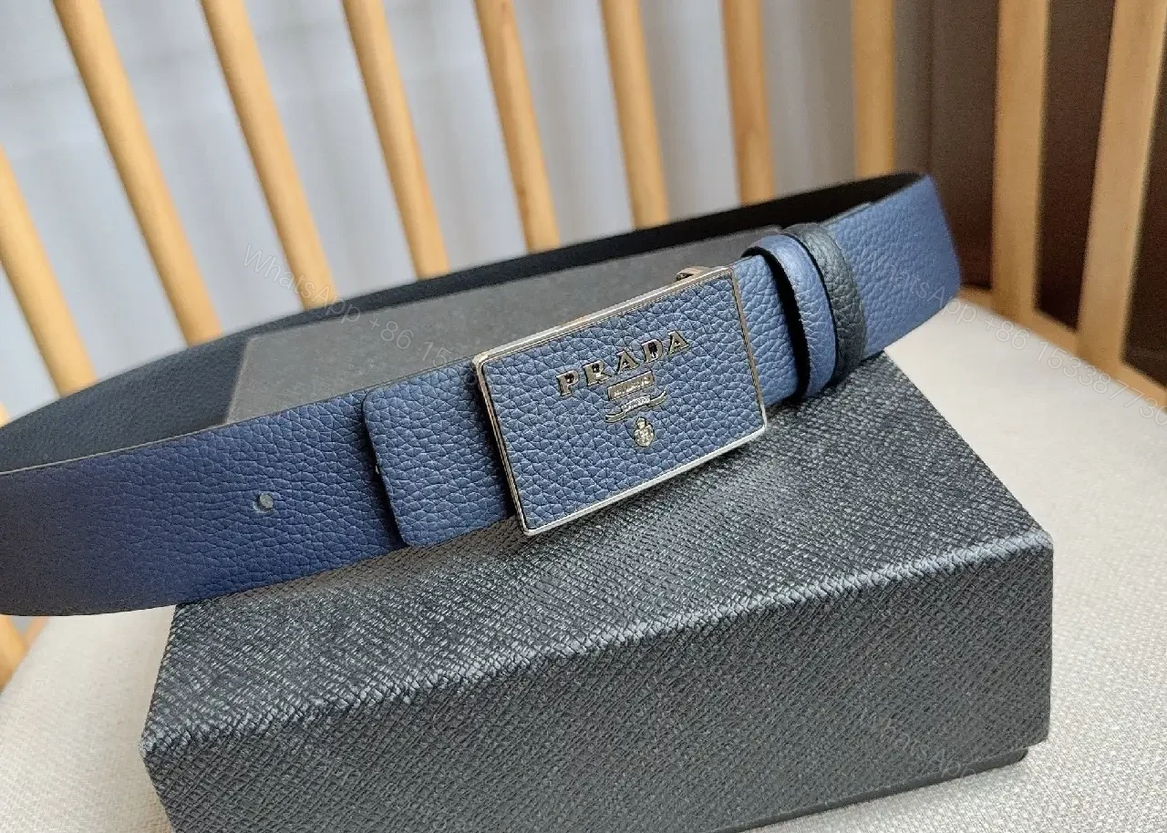 View 9 of Navy Textured Leather Belt with Brushed Metal Buckle