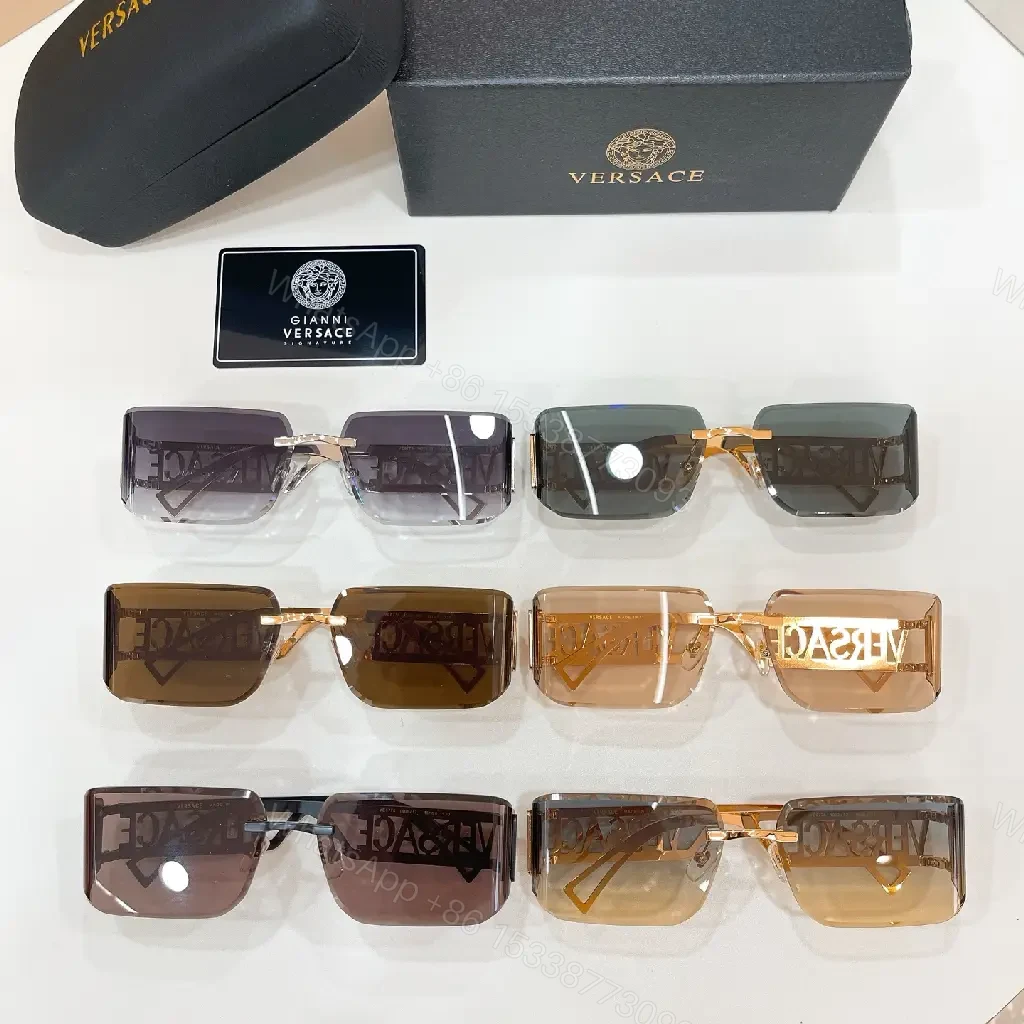 View 3 of Silver-tone Rectangular Shield Sunglasses with Versace Logo