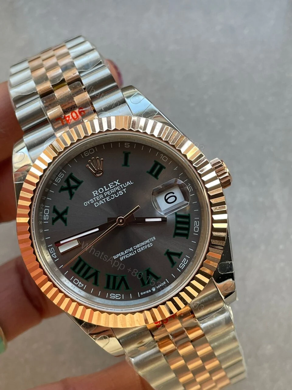 View 2 of GMF GM Factory 1:1 Rolex DateJust Men 41mm “wimbledon” RG and SS V2 Grey textured Dial Roman Markers