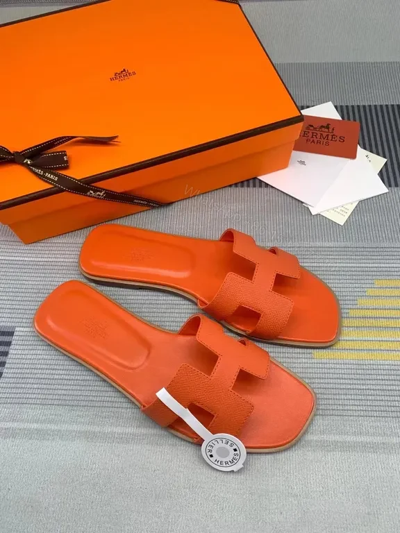 View 4 of Orange Calfskin HermÃ ̈s Oran Sandals: All-Day Comfort, H-Straps