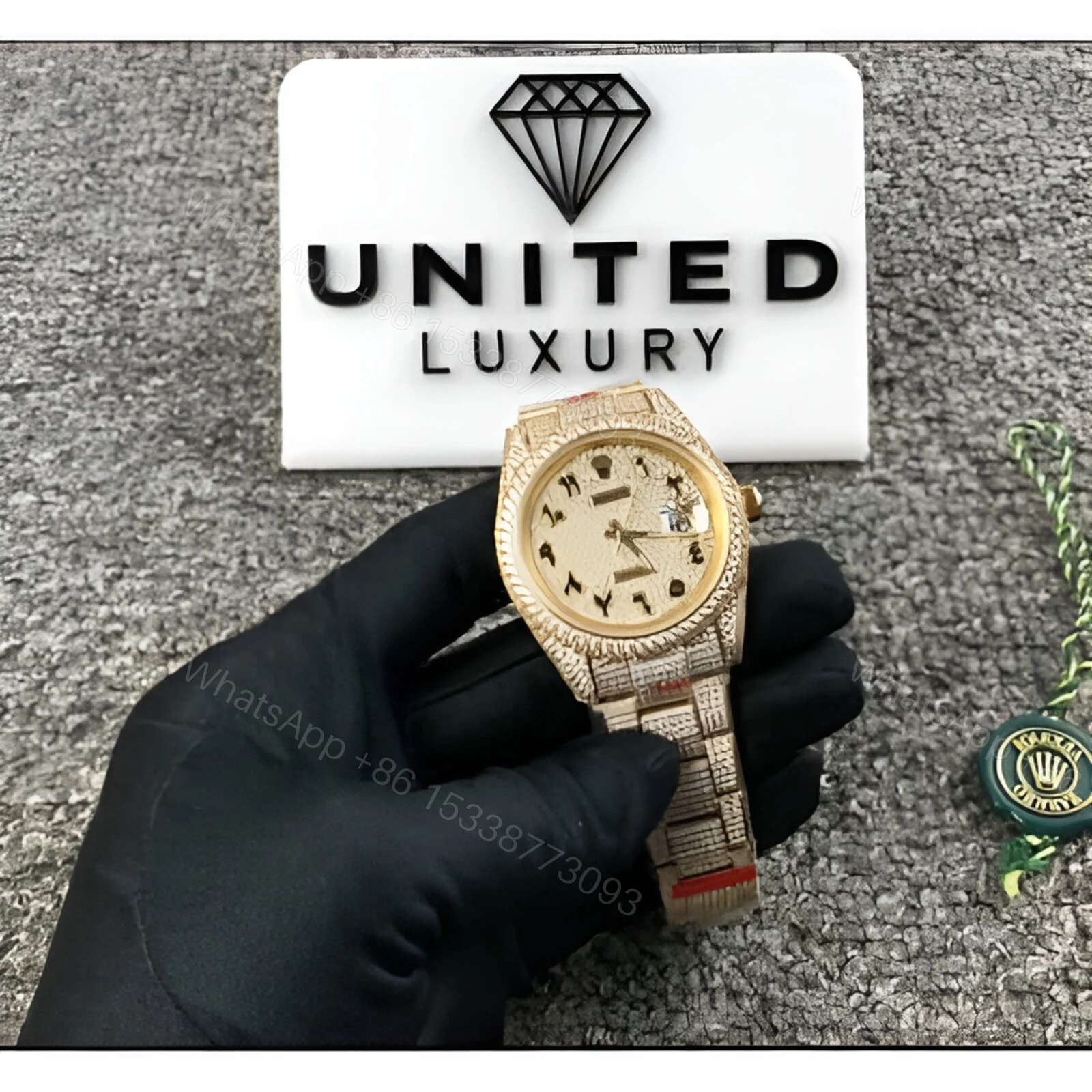 View 2 of Rolex Arabic Dial Iced Out 116300 Replica