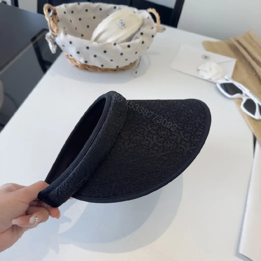 View 8 of Black Lace-Texture Visor Cap: Couture-Edge Sun Shield