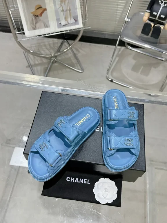 View 6 of Blue Chanel-Style Slide Sandals - Luxe Comfort, Quilted Chic
