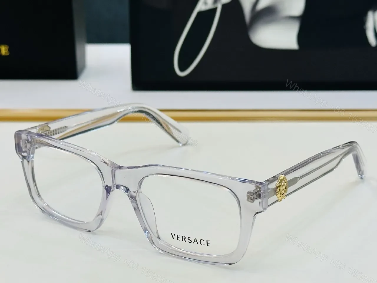 View 9 of Elegant Black Acetate Frames – Gold Medusa Detail, Rectangular
