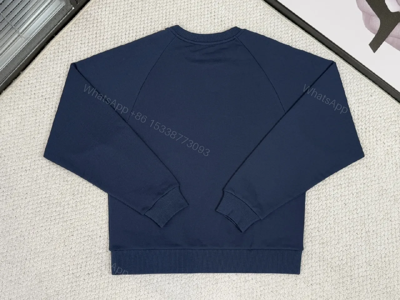View 3 of Navy Cotton-Blend Crewneck with Arched Logo Sweatshirt