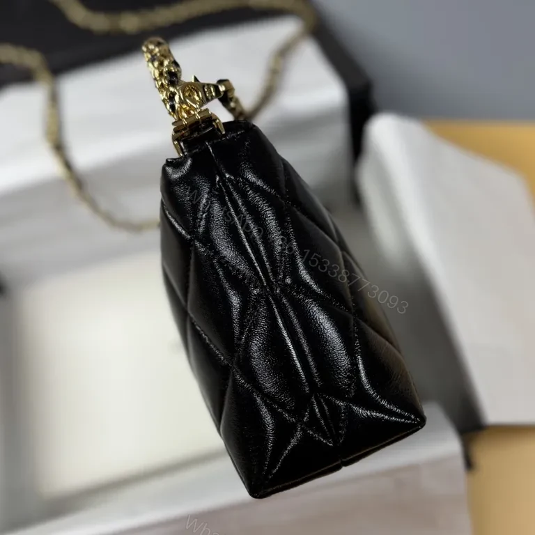 View 4 of Quilted Black Leather Crossbody Bag with Gold Chain