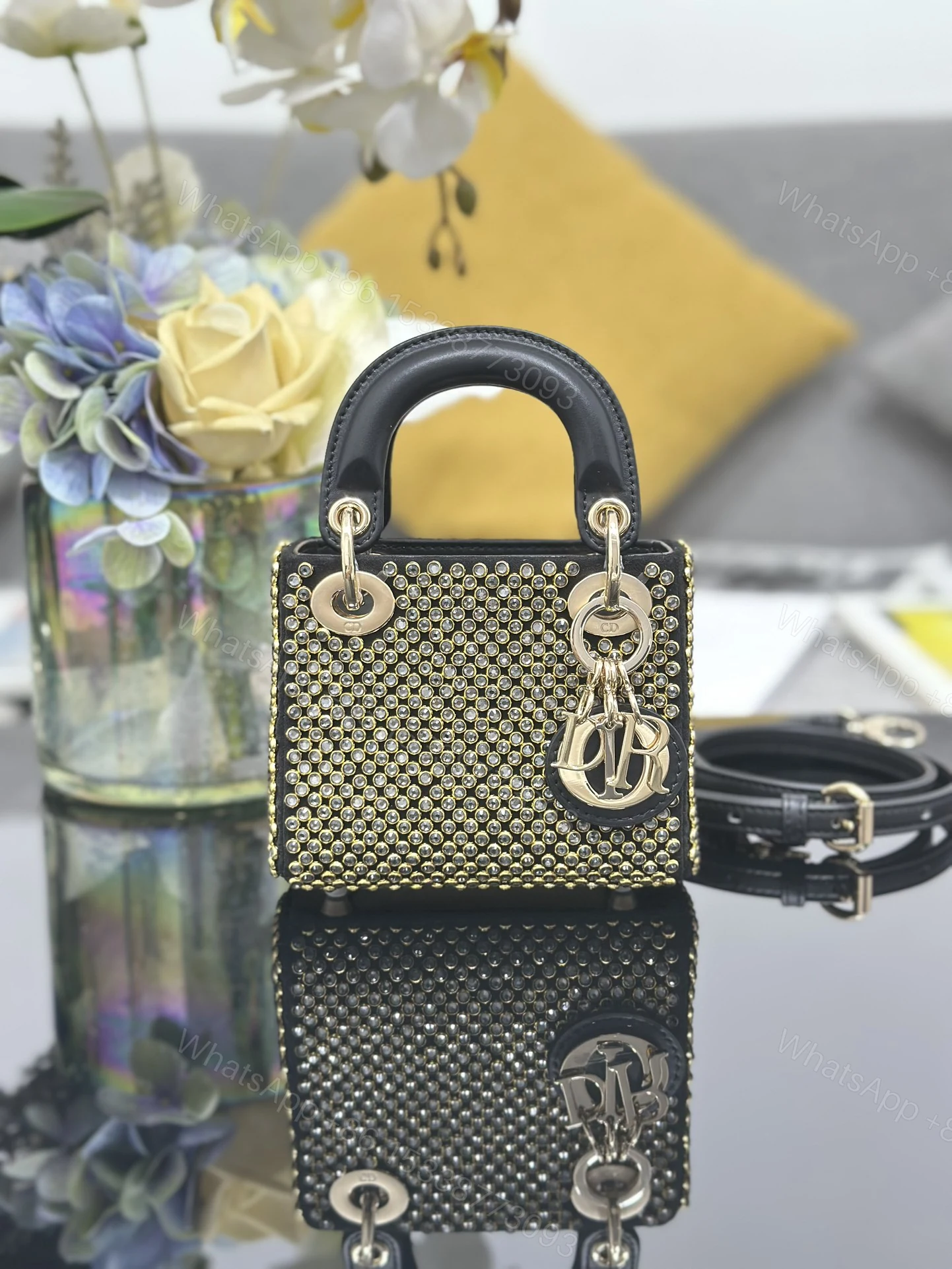 原單Dior Lady Dior金色鉚釘迷你包 晚宴風鏈條手提包 — view 1
