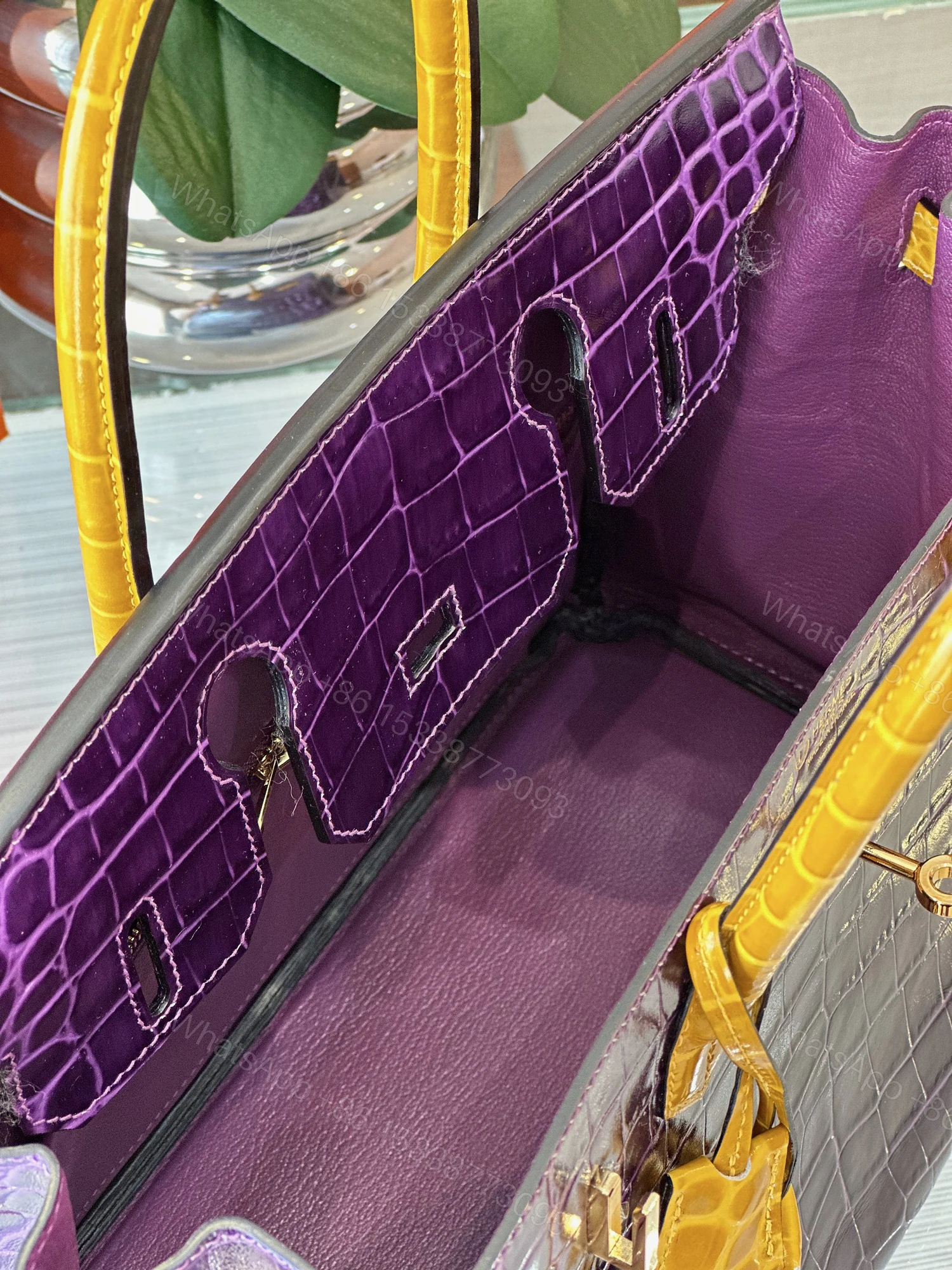 View 4 of Hermes Birkin 30 Purple/Gold Genuine Crocodile Leather Gold Hardware – Custom Made