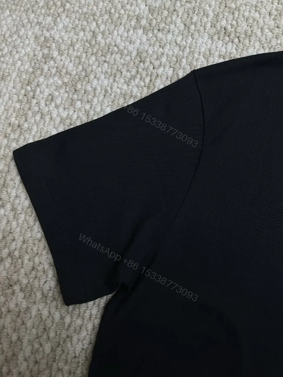 View 8 of Black Cotton Tee with Gold Embroidered Louis Vuitton Motif Tee