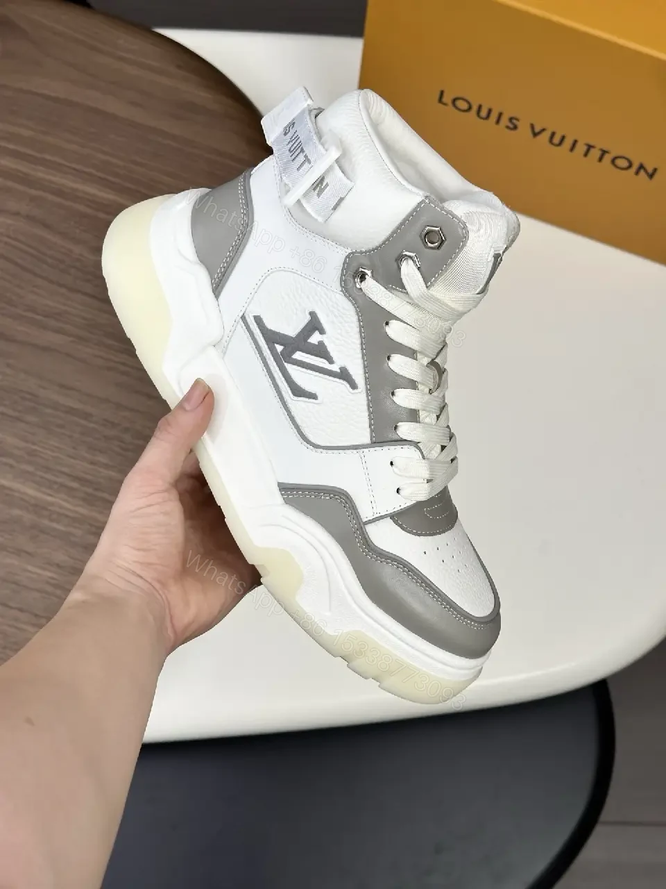 View 5 of Grayscale Leather-Blend High-Top Sneaker with Luxe Details