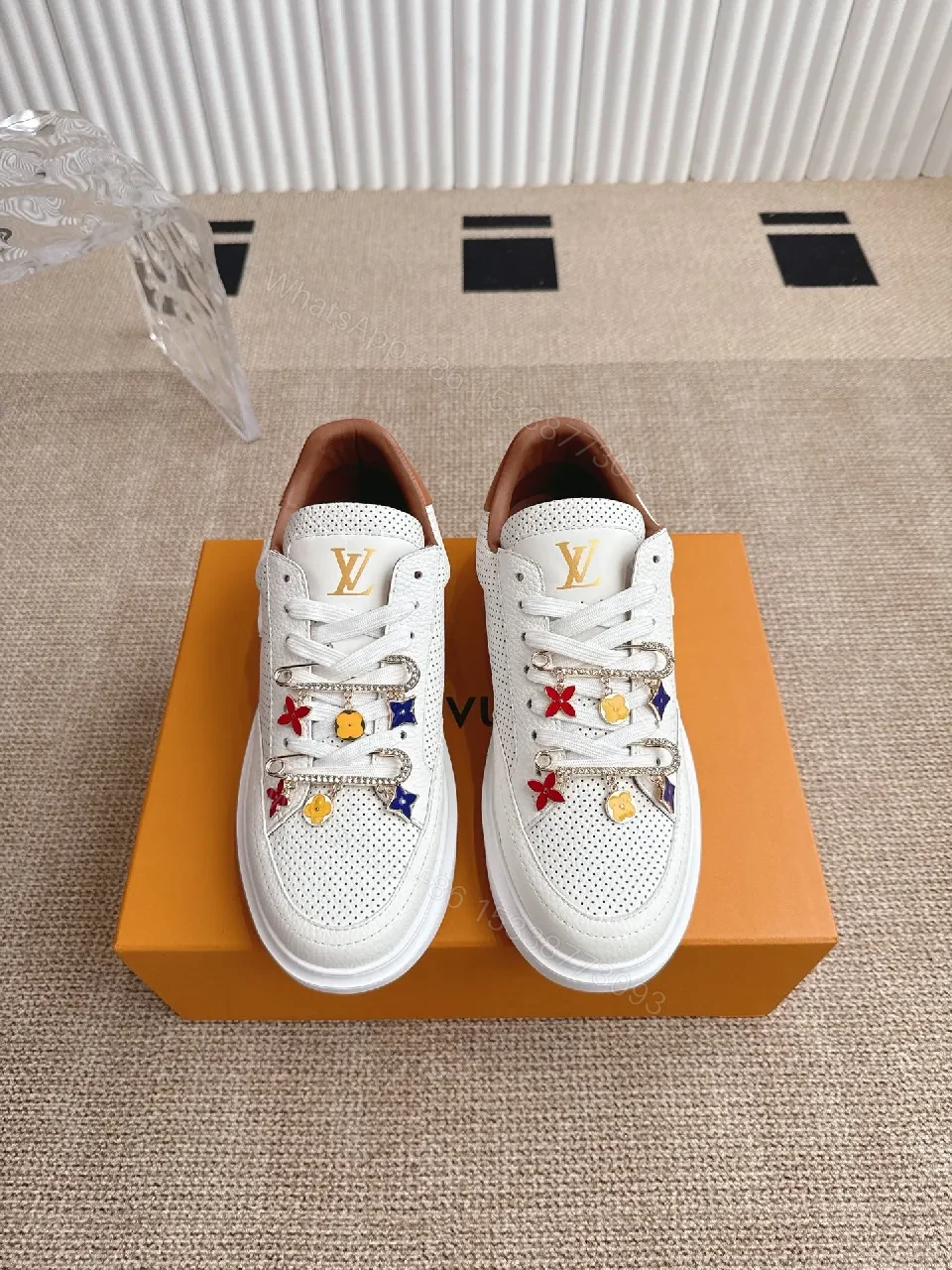 View 3 of White Leather Low-Tops: Playful Charm Luxury Sneakers
