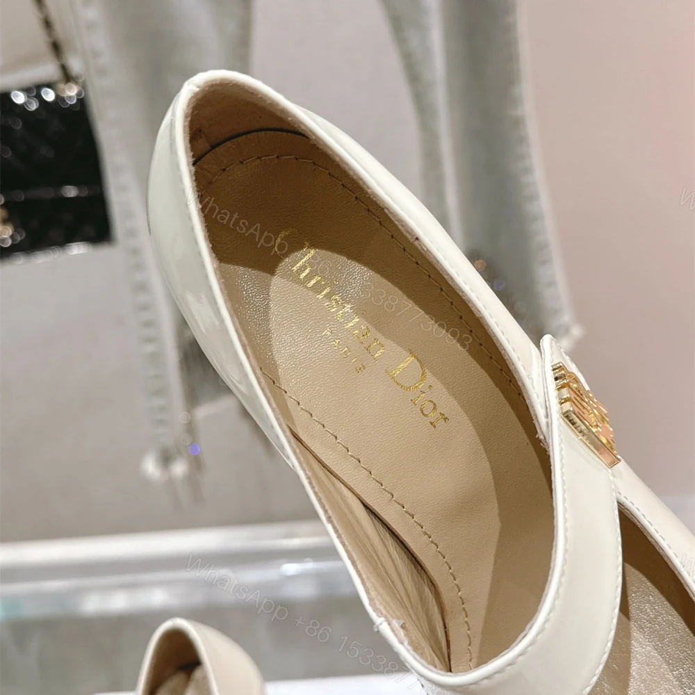 View 8 of 高仿Dior*Miss系列KVV321方頭粗跟單鞋8CM白色漆皮免檢版