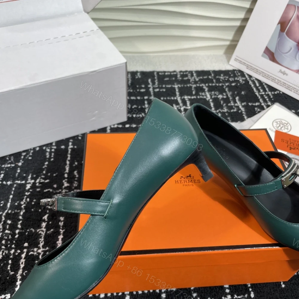 View 7 of 高仿Hermes*Kelly系列H251007Z05小牛皮高踭鞋祖母綠4CM免檢版