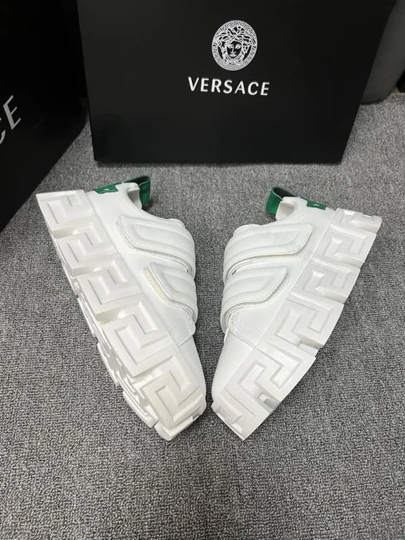 View 6 of Bold White Platform Sneakers â€“ Greek Key Detail, Velcro Straps