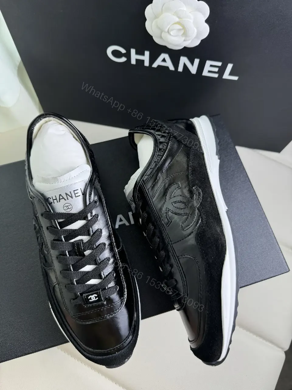 View 3 of Chic Black Leather Trainer — Luxury Comfort, Subtle Logo