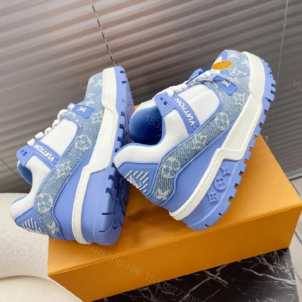 View 2 of Lightweight Luxe Platform Sneakers: White & Ice Blue, Designer-Inspired