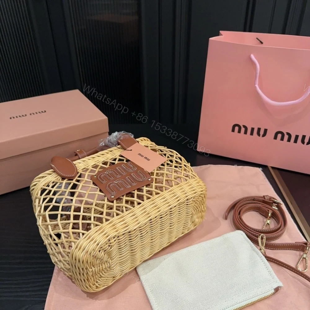 View 5 of MIUMIU WOVEN FABRIC HANDBAG TAN AND CARAMEL 25CM 5BA286 2CQV F0KFZ V OOO