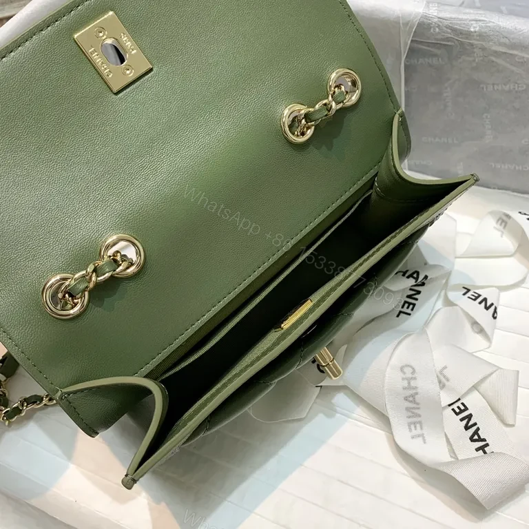 View 4 of Soft Green Quilted Shoulder Bag with Gold Chain