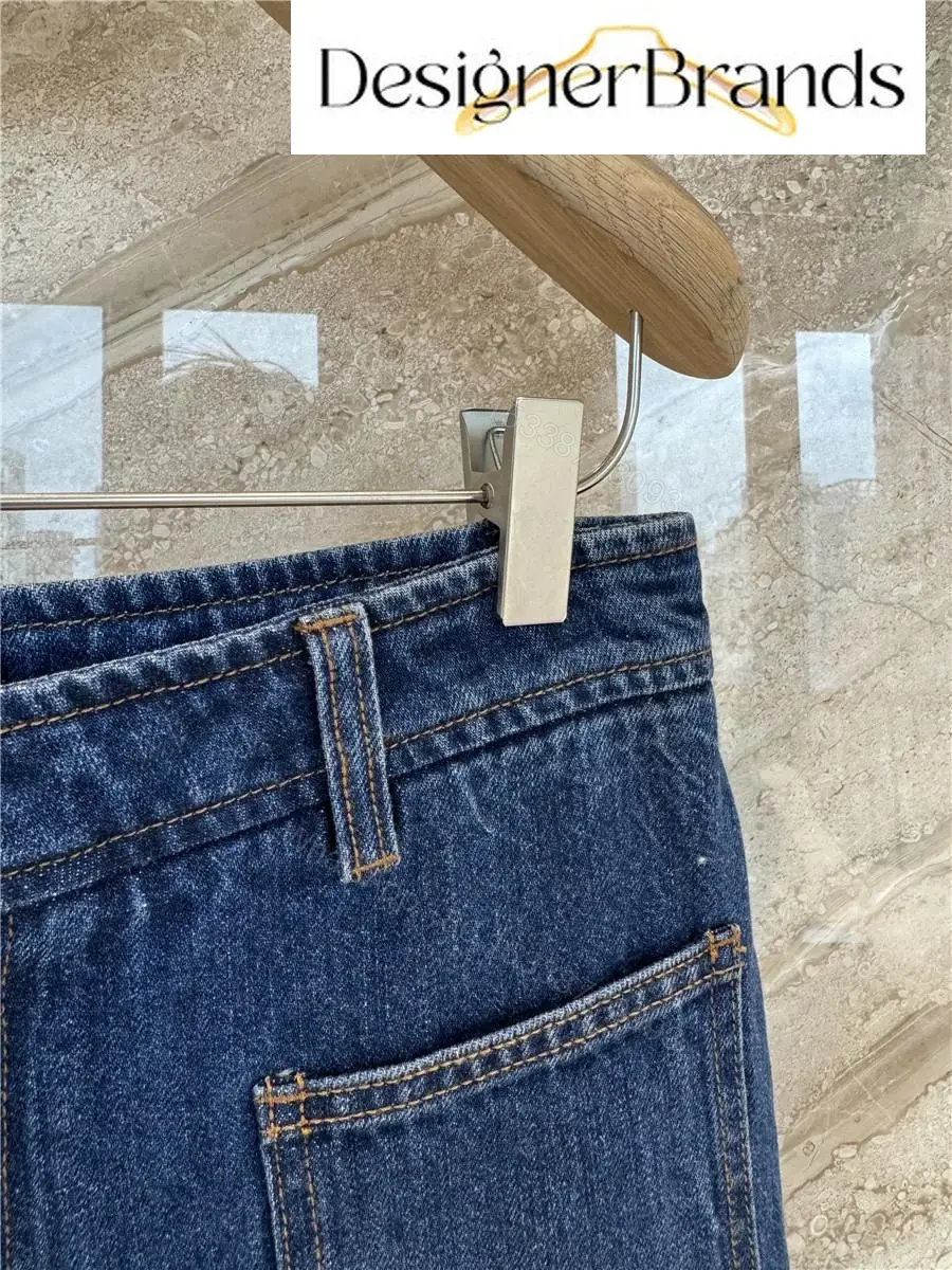 View 9 of Indigo Denim Wide-Leg Jeans with Geometric Panel