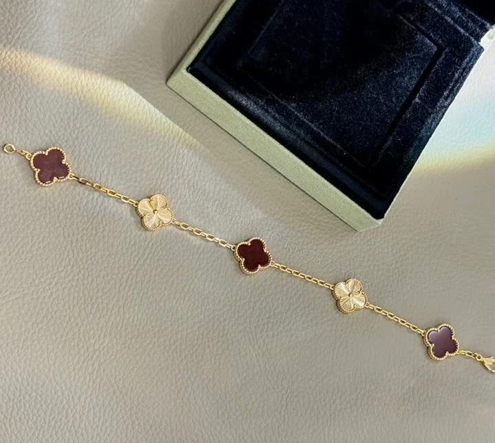 View 3 of Van Cleef Arpels Replica Alhambra Carnelian Guilloche Bracelet