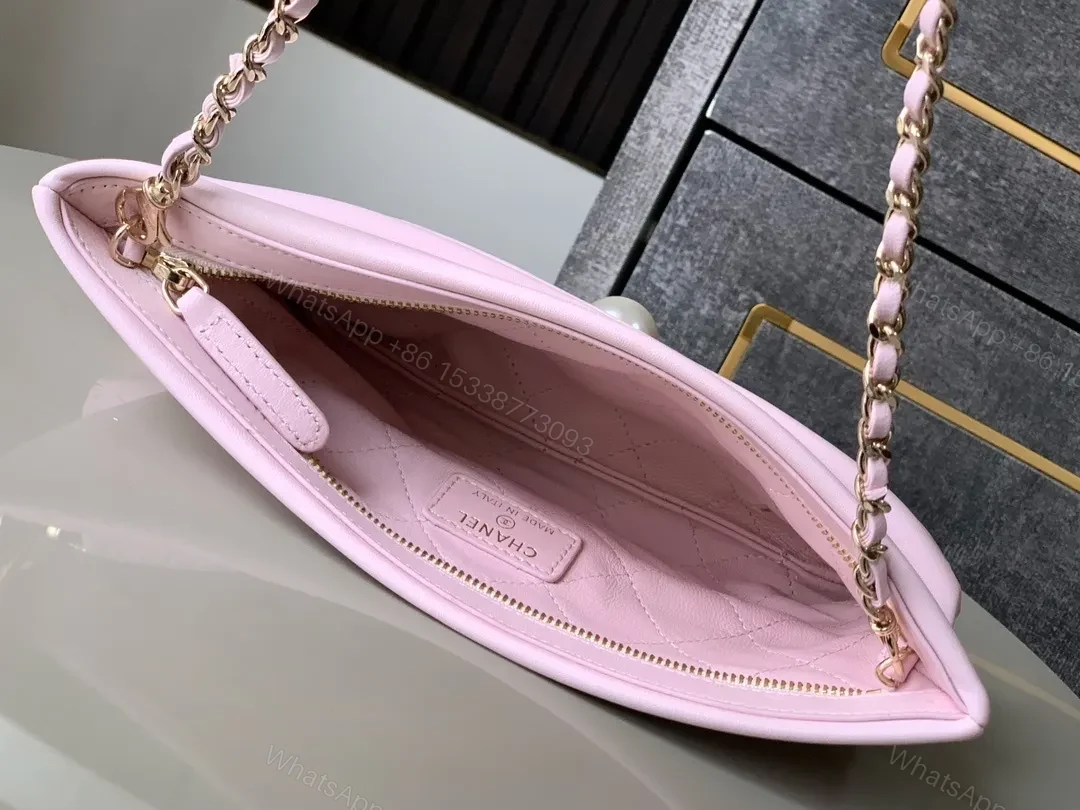 View 4 of Soft Pink Satin Tote – Gold Hardware, Chain Strap, Night-Day Glam