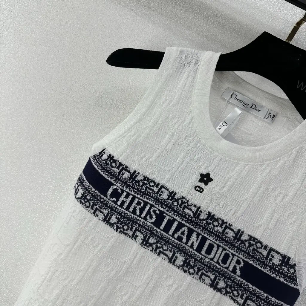 View 11 of White Linen Tank Top Dior Logo Band Sleeveless Classic Print Tank Top